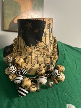 Lenora Dame Black & White Wooden Letter Charm Necklace